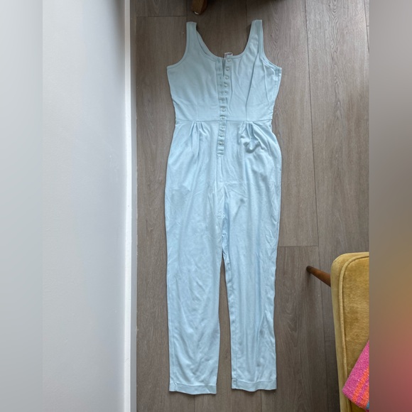 Vintage Buttoned Cotton Romper - Baby Blue - Picture 3 of 5